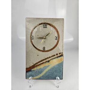 Signed Lauer Studio Pottery Wall Clock Ceramic Slab Art Clock TESTED